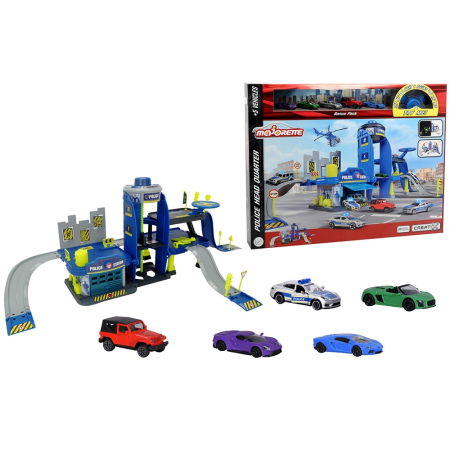 Jocuri și Jucării - Pista de masini Majorette Creatix Police cu 5 masinute