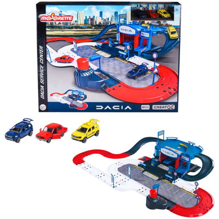 Jocuri și Jucării - Pista de masini Majorette Dacia Service Center cu 3 masinute