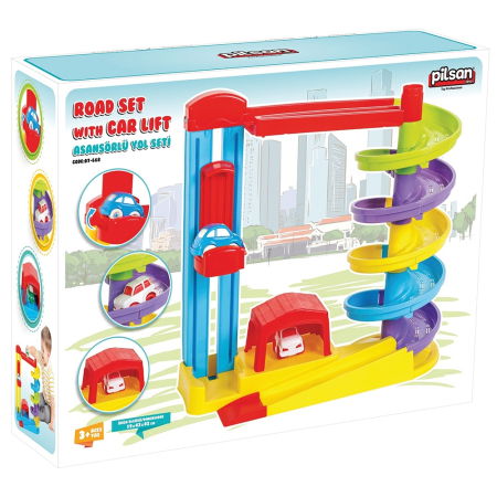 Pista de masini Pilsan Road Set with Car Lift albastru cu 2 masinute [2]
