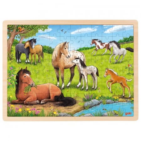 Puzzle - Puzzle Copii 3 Ani+ De Lemn Căluți Pe Pășune Goki