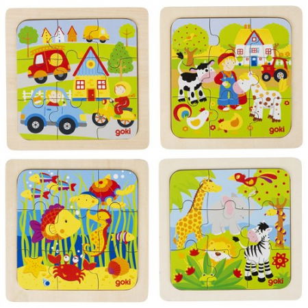 Puzzle de lemn, copii 2 ani+, set 4 buc