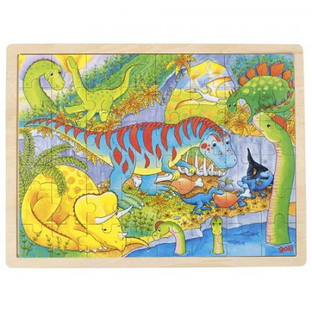 Puzzle de lemn, copii 3 ani+, 48 piese, model dinozauri