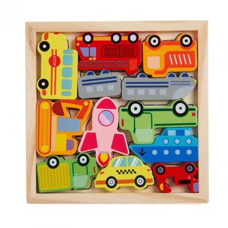 Puzzle - PUZZLE DIN LEMN CU MASINI, 12 PIESE, MOMKI