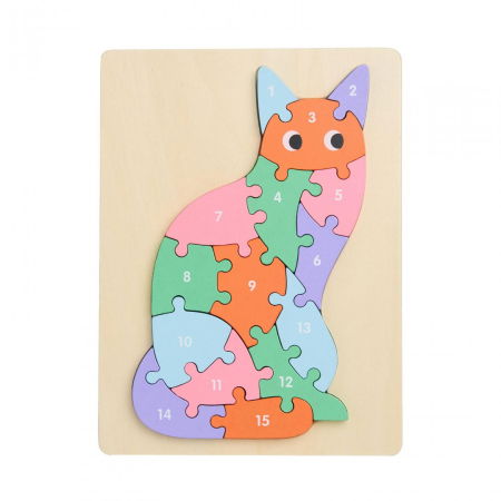 PUZZLE DIN LEMN, PISICA, 16 PIESE, MOMKI [1]