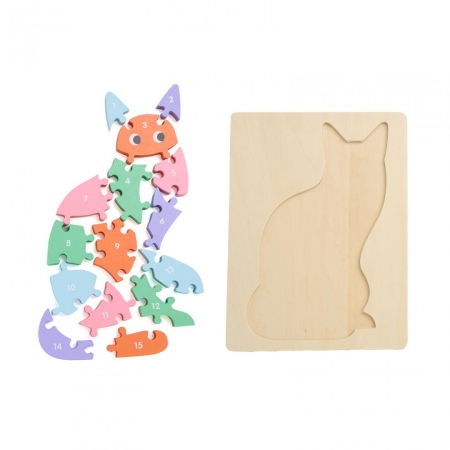Puzzle - PUZZLE DIN LEMN, PISICA, 16 PIESE, MOMKI