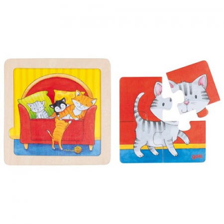 Puzzle Educativ Lemn 2 in 1 Copii 1 an+ Set 4 Buc Animalute [1]