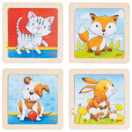 Puzzle - Puzzle Educativ Lemn 2 in 1 Copii 1 an+ Set 4 Buc Animalute