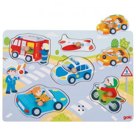 Puzzle - Puzzle Incastru Copii 1 An+ Cu Sunete Masinute si Vehicule Goki