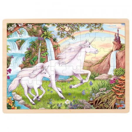 Puzzle lemn, copii 3 ani+, 48 piese unicorn