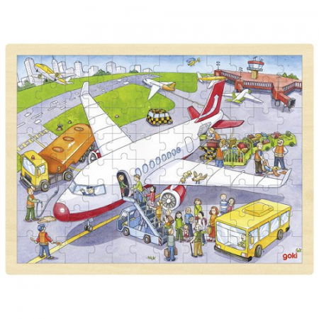 Puzzle Lemn La Aeroport 96 Piese 3 ani+ Goki