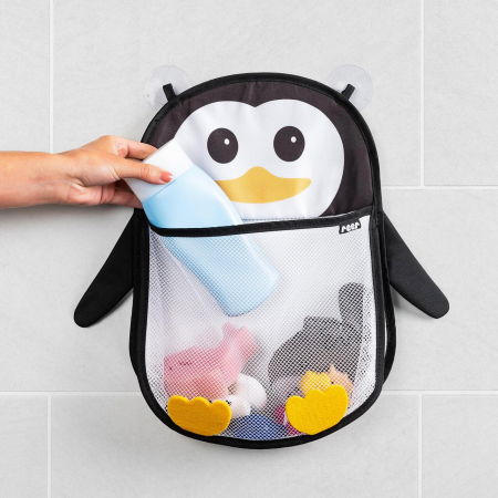 Saculet din plasa pentru jucarii de baie, prindere cu ventuze, forma de pinguin, fara BPA, 0+ luni, Reer MyHappyPingu 76062 [2]