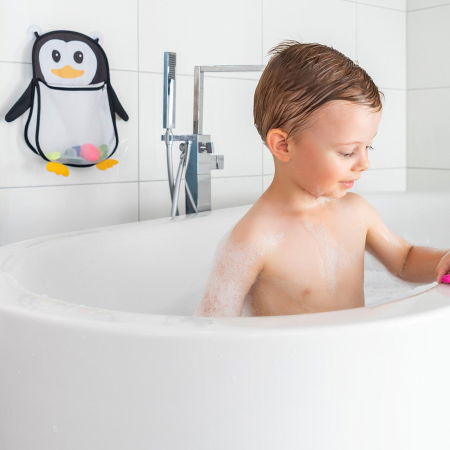 Saculet din plasa pentru jucarii de baie, prindere cu ventuze, forma de pinguin, fara BPA, 0+ luni, Reer MyHappyPingu 76062 [3]