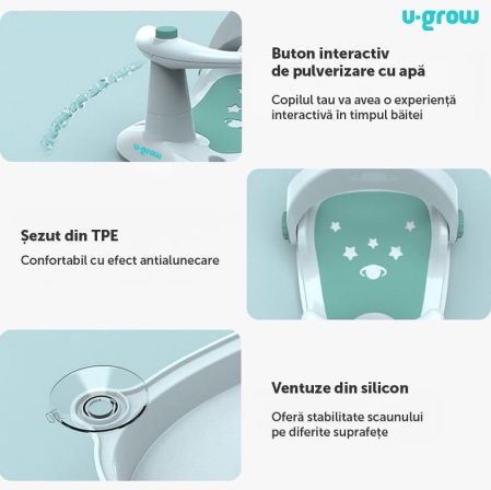 Scaun baie bebe cu ghidon , spatar reglabil , verde, U-Grow [3]
