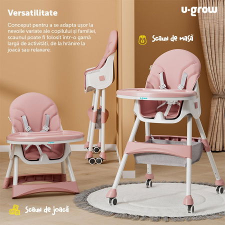 Scaun de masa 2 in 1, pliabil, roz, U-Grow [2]