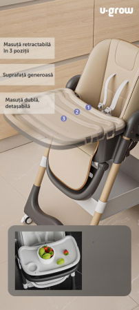 Scaun de masa cu inaltime reglabila, spatar ajustabil in 4 pozitii, pliabil, brown, U-Grow [2]