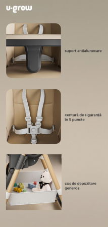 Scaun de masa cu inaltime reglabila, spatar ajustabil in 4 pozitii, pliabil, brown, U-Grow [5]