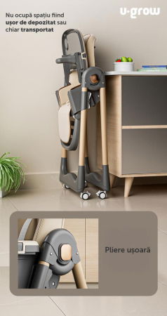 Scaun de masa cu inaltime reglabila, spatar ajustabil in 4 pozitii, pliabil, brown, U-Grow [3]