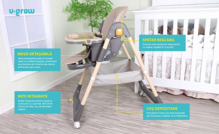 Scaun de masa cu inaltime reglabila, spatar ajustabil in 4 pozitii, pliabil, brown, U-Grow [6]