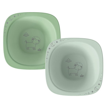 Set 2 castroane nip® Green pentru mancarea copiilor cu motive gravate laser, din materiale naturale regenerabile, fara BPA, fara melamina, lavabile in masina de spalat vase, Made in Germany, 4+ luni, [2]