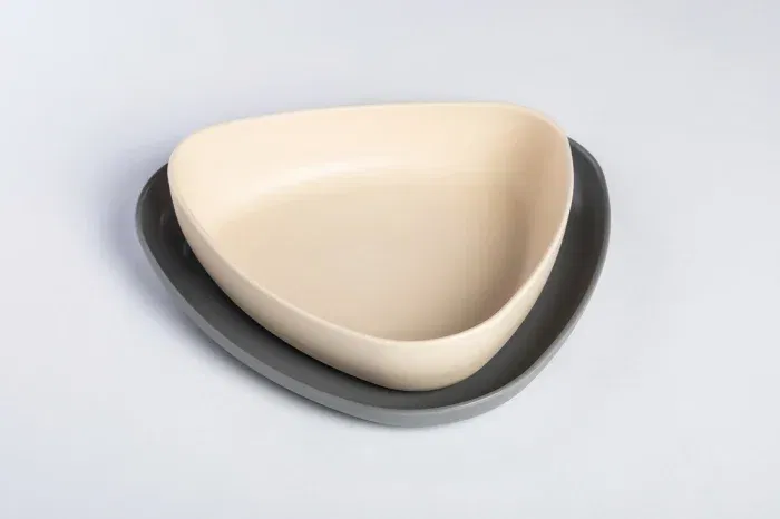 Produse - Set 2 farfurii, eKoala, BIOplastic, Alb/ Gri