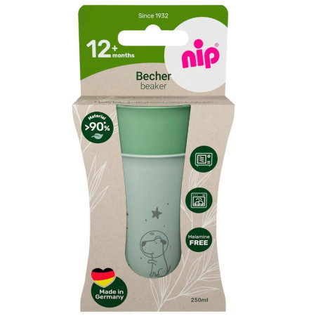 Set 2 pahare nip® Green pentru copii cu motive gravate laser, din materiale naturale regenerabile, fara BPA, fara melamina, lavabile in masina de spalat vase, Made in Germany, 12+ luni, verde, nip 388 [1]