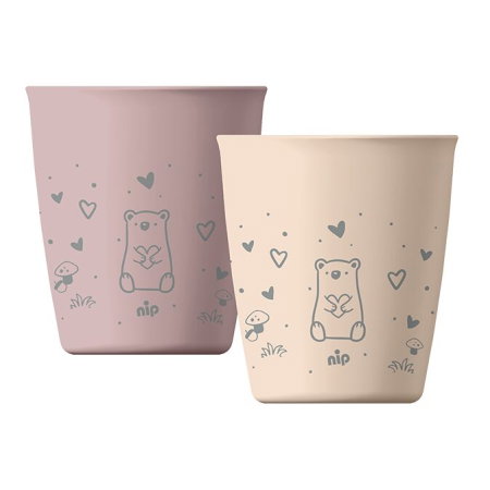 Suzete bebe - Set 2 pahare nip® Green pentru copii cu motive gravate laser, din materiale naturale regenerabile, fara BPA, fara melamina, lavabile in masina de spalat vase, Made in Germany, 12+ luni, roz, nip 38840