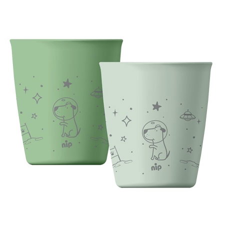 Suzete bebe - Set 2 pahare nip® Green pentru copii cu motive gravate laser, din materiale naturale regenerabile, fara BPA, fara melamina, lavabile in masina de spalat vase, Made in Germany, 12+ luni, verde, nip 388