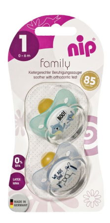 Set 2 suzete Family cu tetina din latex natural, forma anatomica, tetina ortodontica, cu inel, 0-6 luni, nip 31000 [2]