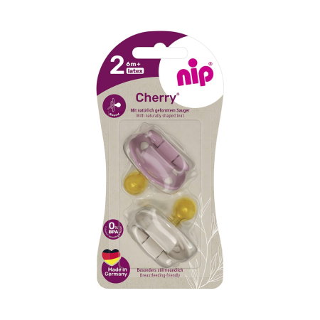 Produse - Set 2 suzete Nip Cherry Girl cu tetina rotunda din latex natural, 6+ luni, nip 38884