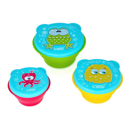 Termosuri, recipiente mâncare pentru copii - Set 3 boluri cu capac (160, 240, 340ML) A-1550, U-Grow
