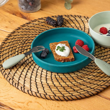 Set 3 tacamuri din otel inoxidabil (furculita, lingurita si cutit), manere din silicon, fara BPA, lavabile in masina de spalat vase, Reer [4]