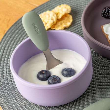 Set 3 tacamuri din otel inoxidabil (furculita, lingurita si cutit), manere din silicon, fara BPA, lavabile in masina de spalat vase, Reer 25133 [4]