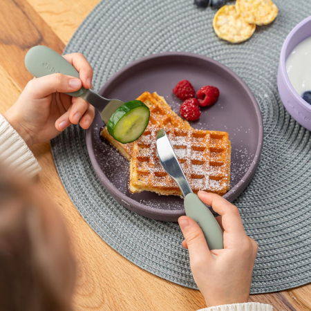 Set 3 tacamuri din otel inoxidabil (furculita, lingurita si cutit), manere din silicon, fara BPA, lavabile in masina de spalat vase, Reer 25133 [3]