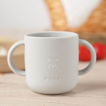 Produse - Set 4 piese vesela din silicon pentru mancarea copiilor (farfurie, castron, canuta, lingurita), fara BPA, lavabile in masina de spalat vase, de la 6 luni, bej, Reer 25100