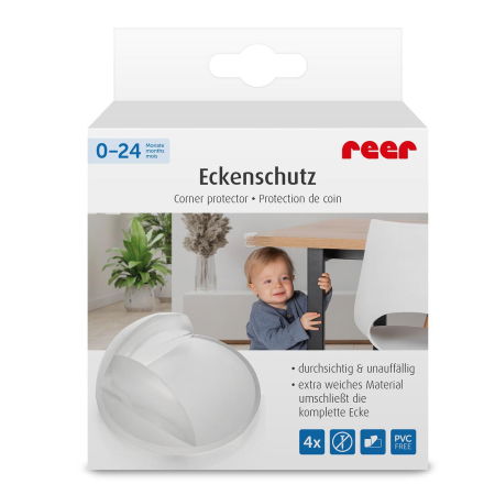 Set 4 protectii universale pentru colturi, din plastic transparent, cu banda adeziva, rezistente la muscaturi, fara PVC, Reer 82049 [3]