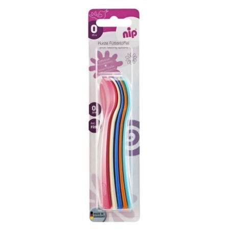Produse - Set 5 lingurite colorate cu coada scurta pentru bebelusi, 4+ luni, nip 37078