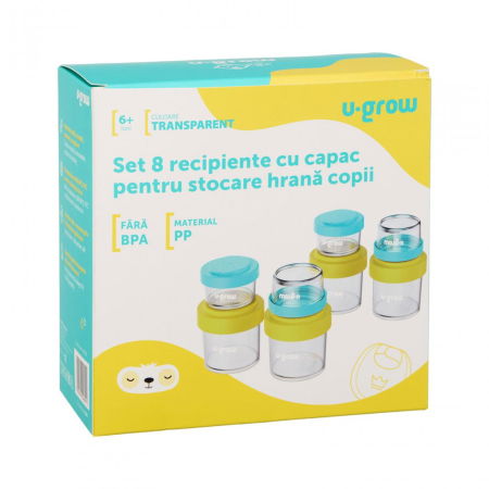Set 8 recipiente cu capac pentru stocare hrana copii , 4*80ml + 4*220ml, U-Grow [5]