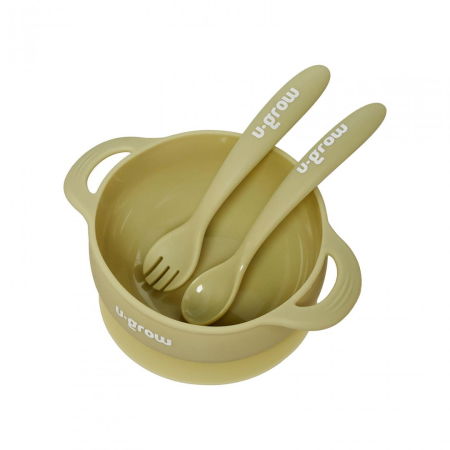 Set bol cu lingurita si furculita silicon, olive,U-Grow [1]