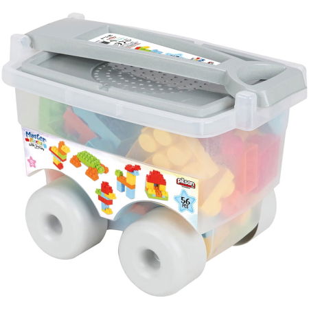 Jocuri și Jucării - Set constructie Pilsan Master Blocks in Trolley 56 piese