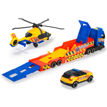 Set Dickie Toys Rescue Transporter 40 cm cu camion, masina, elicopter si accesorii [1]