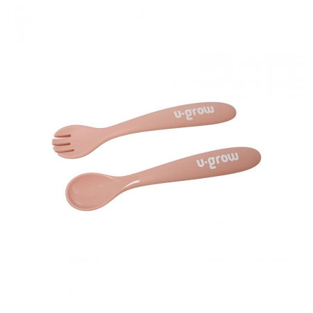 Set diversificare 5 piese silicon : baveta, bol, farfurie, lingurita si furculita, roz, U-Grow [5]
