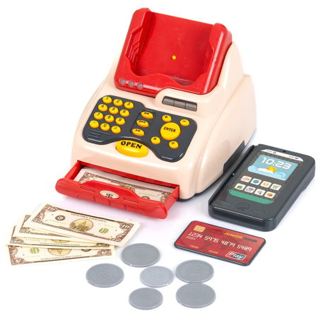 Magazine de joaca si bucatarii copii - Set jucarie Chipolino Cash Register cu lumini, sunete si 24 accesorii