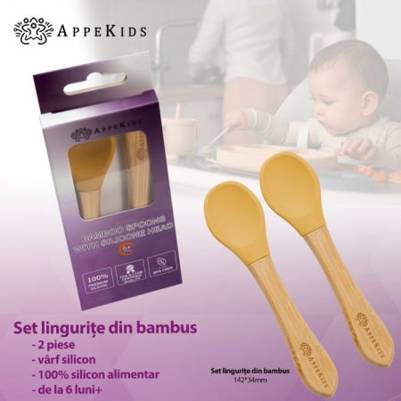 Set Lingurite din bambus, AppeKids - Galben Miere [2]