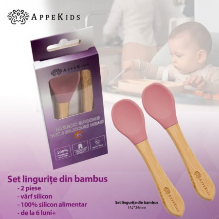 Set Lingurite din bambus, AppeKids - Roz [2]