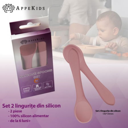 Set Lingurite din silicon, AppeKids - Roz [2]