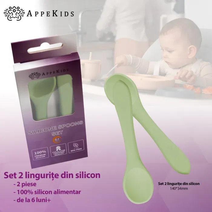 Set Lingurite din silicon, AppeKids - Verde [2]