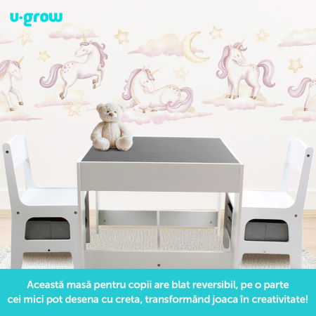 Set masuta si 2 scaune pentru copii , alb MDF, U-Grow [6]