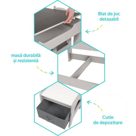 Set masuta si 2 scaune pentru copii , alb MDF, U-Grow [3]