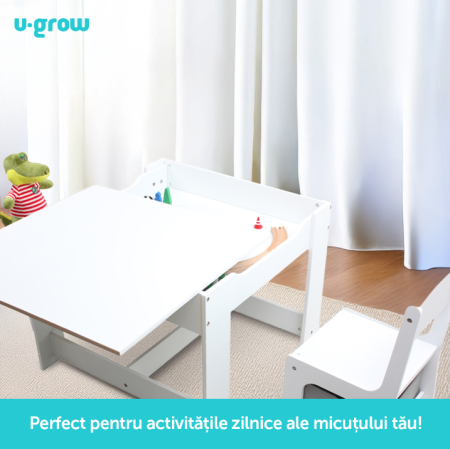 Set masuta si 2 scaune pentru copii , alb MDF, U-Grow [7]