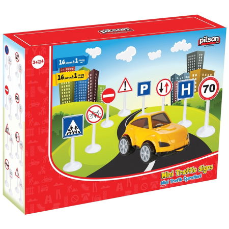 Set Pilsan Jucarie indicatoare rutiere Mini Traffic Signs cu masinuta [1]